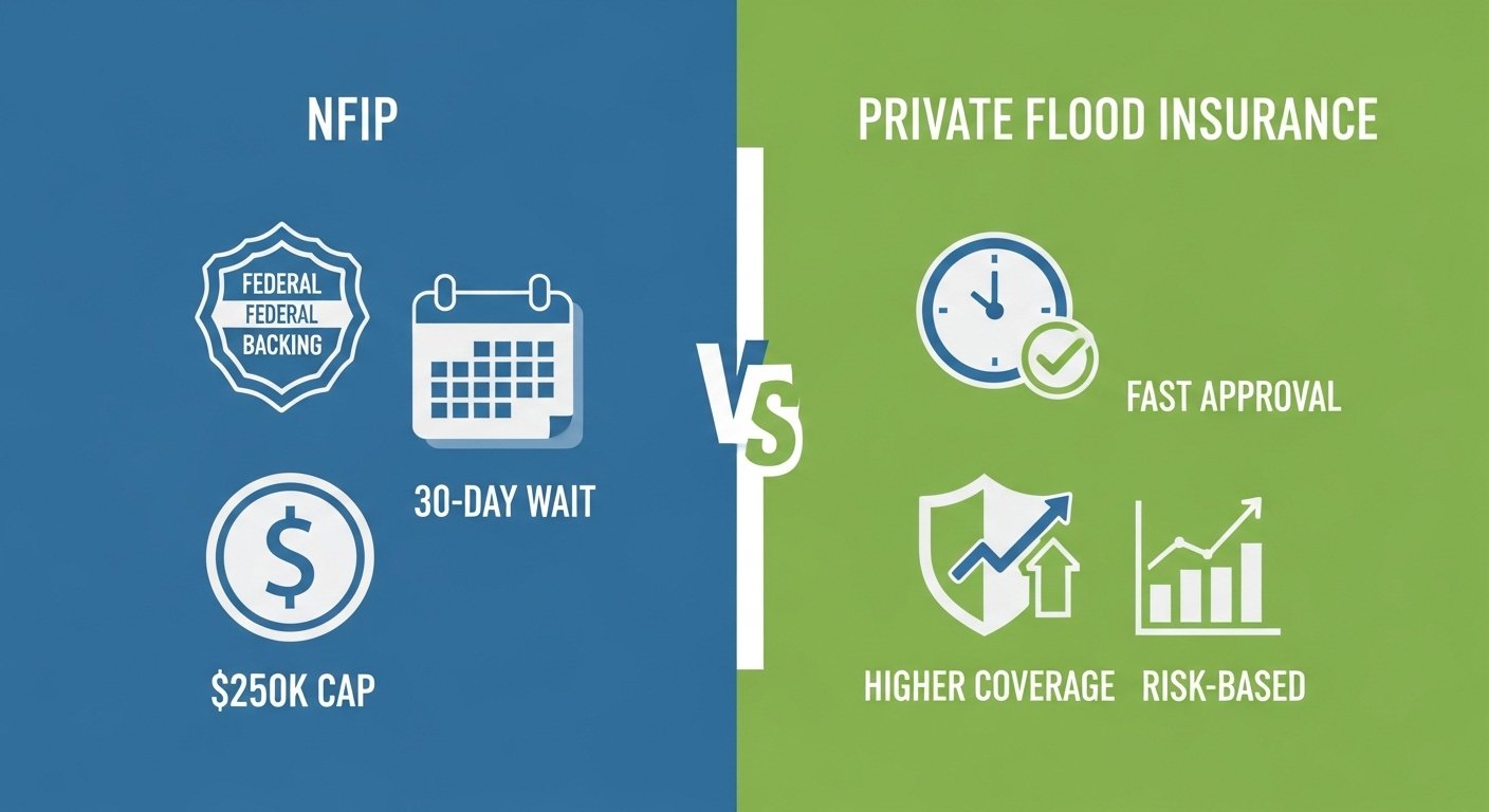 Infographic comparing NFIP and private flood insurance features Infographic comparing NFIP and private flood insurance features
