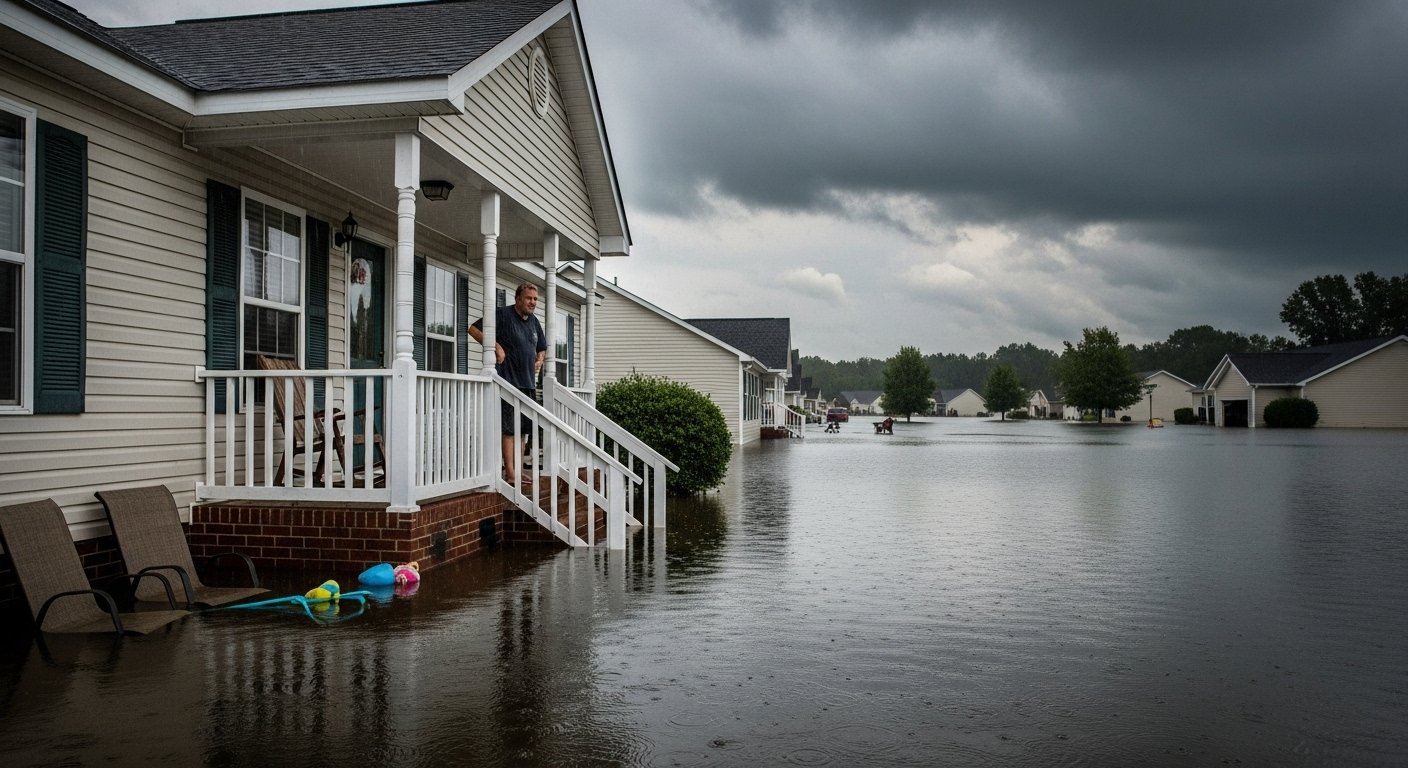 Flooded Alabama home under storm clouds Flooded Alabama home under storm clouds